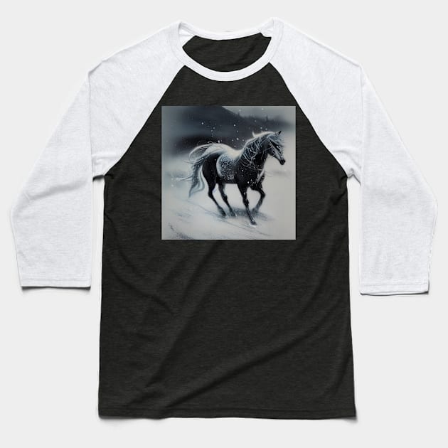 Galloping Horse in Snow Baseball T-Shirt by fistikci